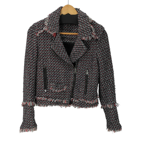 ザラ ZARA trf_outerwear ツイード ショート ダブルライダース型 ジャケット レディース import:XS