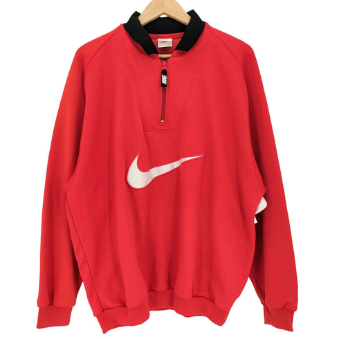 ナイキ NIKE 90s 白タグ ビッグスウッシュロゴ刺繍 襟付き ハーフジップ プルオーバー ジャージースウェット メンズ import:L