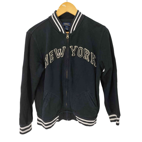 ポロラルフローレン POLO RALPH LAUREN NEW YORK ワッペン 刺繍 ジップアップ スウェット スタジャン レディース L / 14-16
