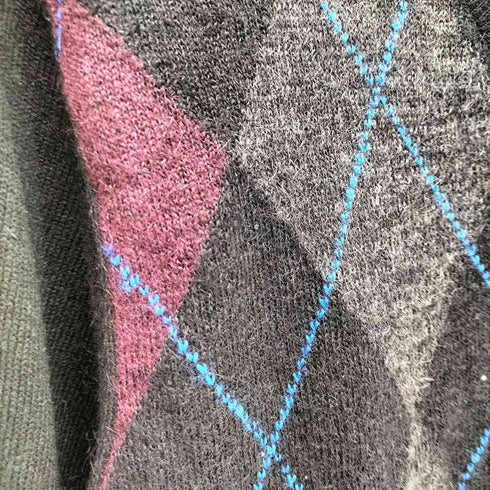 フレッドペリー FRED PERRY ロゴ刺繍 アーガイル柄 ウール Vネック ニット メンズ import:M