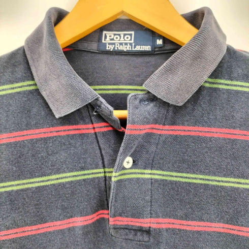 ポロバイラルフローレン Polo by RALPH LAUREN ポニー刺繍 ボーダー 鹿の子 コットン 長袖ポロシャツ メンズ import:M