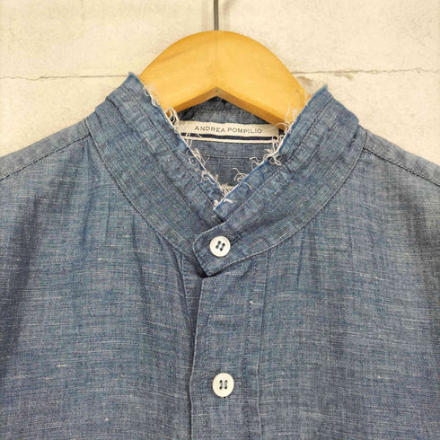 アンドレアポンピリオ ANDREA POMPILIO MADE IN ITALY リネン混 バンドカラーシャツ メンズ