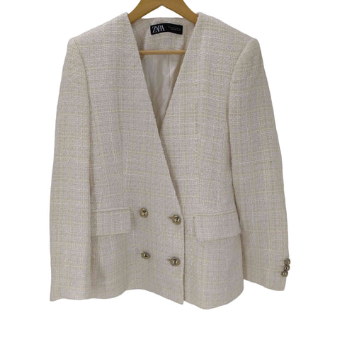 ザラ ZARA ツイード ノーカラージャケット レディース import:M