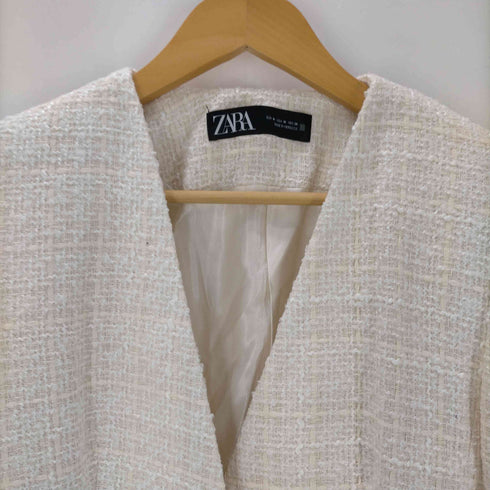 ザラ ZARA ツイード ノーカラージャケット レディース import:M