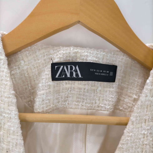 ザラ ZARA ツイード ノーカラージャケット レディース import:M