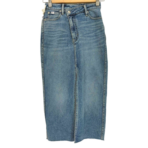 カルバンクラインジーンズ Calvin Klein Jeans カウレザーパッチ デニムロングスカート レディース W24