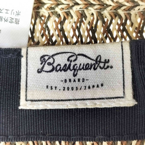 ベーシックエンティ BASIQUENTI K刺繍 中折れ 麦わら ストローハット メンズ 57-59cm