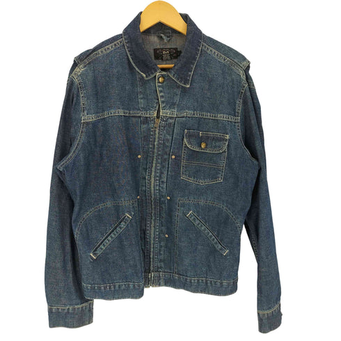 ダブルアールエルラルフローレン RRL RALPH LAUREN 90S 3ツ星 黒タグ USA製 3つポケット バック アジャスタ ロケットTALON ジップアップ デニム ワークジャケット メンズ import:M