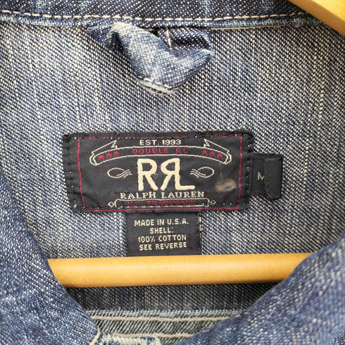 ダブルアールエルラルフローレン RRL RALPH LAUREN 90S 3ツ星 黒タグ USA製 3つポケット バック アジャスタ ロケットTALON ジップアップ デニム ワークジャケット メンズ import:M