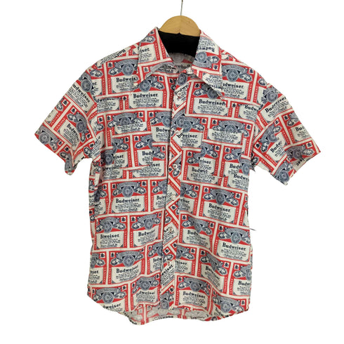 バドワイザー Budweiser 70S 総柄 S/S オープンカラーアロハシャツ メンズ