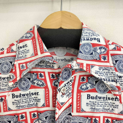 バドワイザー Budweiser 70S 総柄 S/S オープンカラーアロハシャツ メンズ