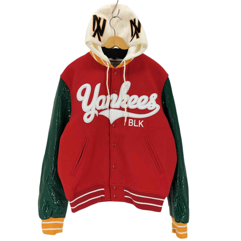 SD SPORT BLACK YANKEES VARSITY CROC LEATHERETTE MELTON HOODED JACKET メンズ import:L