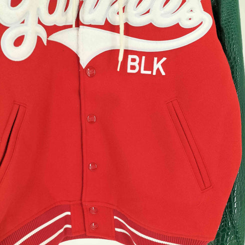 SD SPORT BLACK YANKEES VARSITY CROC LEATHERETTE MELTON HOODED JACKET メンズ import:L
