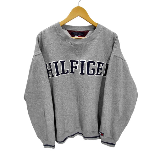 トミーヒルフィガー TOMMY HILFIGER 00S 前V はめ込みガゼット ロゴ 刺繍 リブライン ヘビーウェイト スウェット トレーナー メンズ import:XL