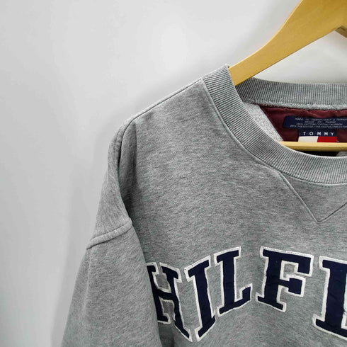 トミーヒルフィガー TOMMY HILFIGER 00S 前V はめ込みガゼット ロゴ 刺繍 リブライン ヘビーウェイト スウェット トレーナー メンズ import:XL