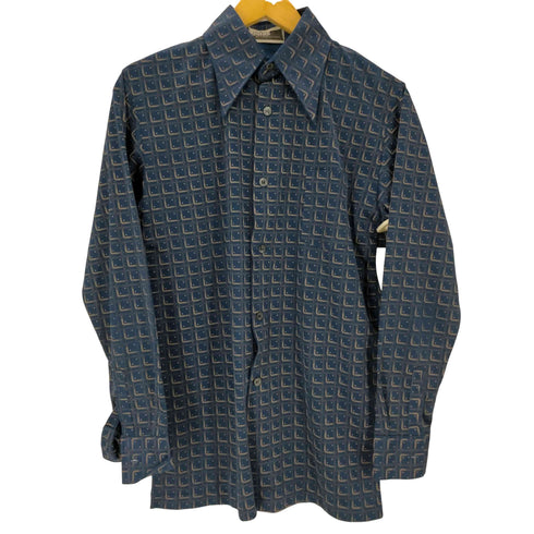 gaias デカ襟 総柄 L/S ポリ シャツ メンズ