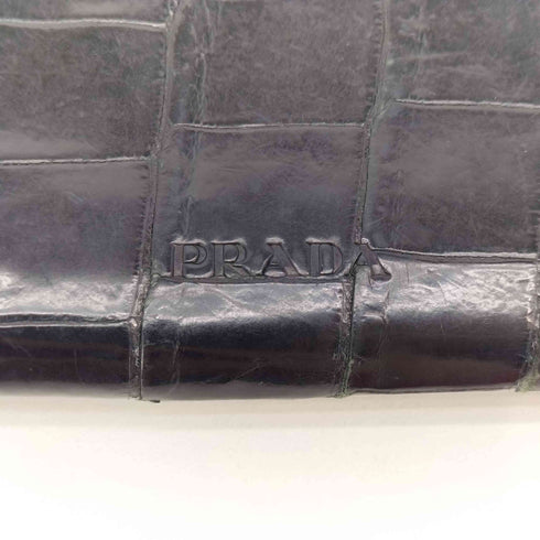 プラダ PRADA クロコ レザー ロゴ刻印 二つ折り 長財布 レディース