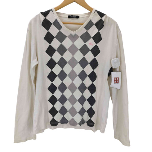 バーバリーブラックレーベル BURBERRY BLACK LABEL V-neck Argyle Tee ホースロゴ刺繍 L/S Vネック アーガイル カットソー メンズ 2