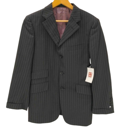 バーバリーブラックレーベル BURBERRY BLACK LABEL Striped Summer Super 100s Wool Tailored Jacket 裏地赤玉虫 背抜き 内ポケ裏 ノバチェック ストライプ Super 100s サマーウール 3B テーラード ジャケット メンズ 36