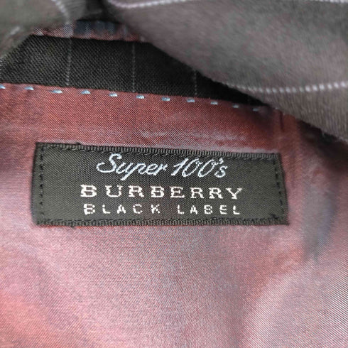 バーバリーブラックレーベル BURBERRY BLACK LABEL Striped Summer Super 100s Wool Tailored Jacket 裏地赤玉虫 背抜き 内ポケ裏 ノバチェック ストライプ Super 100s サマーウール 3B テーラード ジャケット メンズ 36