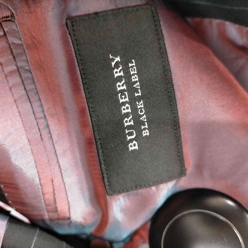 バーバリーブラックレーベル BURBERRY BLACK LABEL Striped Summer Super 100s Wool Tailored Jacket 裏地赤玉虫 背抜き 内ポケ裏 ノバチェック ストライプ Super 100s サマーウール 3B テーラード ジャケット メンズ 36