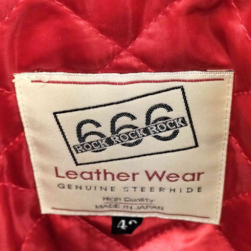 トリプルシックスレザーウェア 666 Leather Wear 英国製 白タグ 内側キルティング ダブルライダースジャケット メンズ UK:42