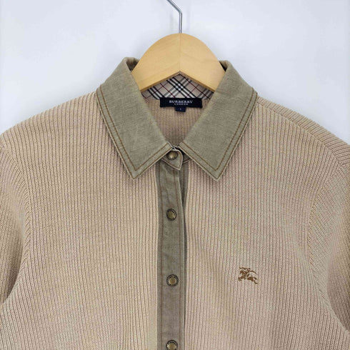 バーバリーロンドン BURBERRY LONDON リブニット切替 袖裏ノバチェック ホース刺繍 L/S シャツ レディース JPN:1