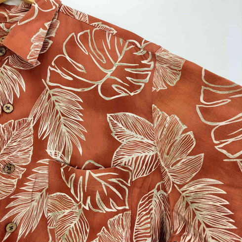 カリビアン Caribbean パイナップル刺繍 リーフ柄 コットンシルク アロハシャツ メンズ import:L