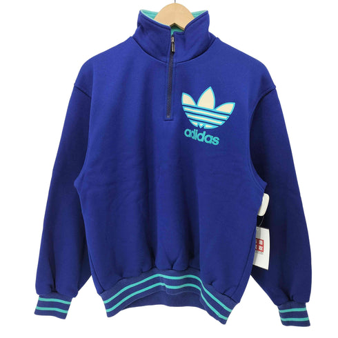 アディダス adidas 90S デサント製 トレフォイルロゴ 裏地フリース ハーフジップ トラックジャケット レディース M