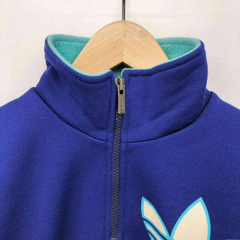 アディダス adidas 90S デサント製 トレフォイルロゴ 裏地フリース ハーフジップ トラックジャケット レディース M