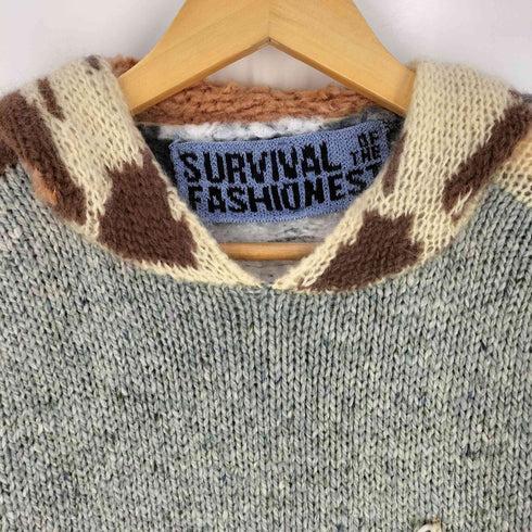 survival of the fashionest クレイジーパターン バックアニマル ニットパーカー メンズ import:S