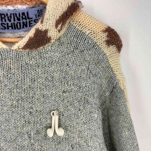 survival of the fashionest クレイジーパターン バックアニマル ニットパーカー メンズ import:S