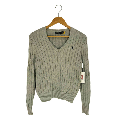 ポロラルフローレン POLO RALPH LAUREN 現行タグ ポニー刺繍 ケーブル編み Vネックニット レディース import:S