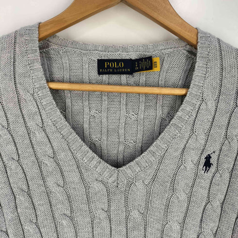ポロラルフローレン POLO RALPH LAUREN 現行タグ ポニー刺繍 ケーブル編み Vネックニット レディース import:S