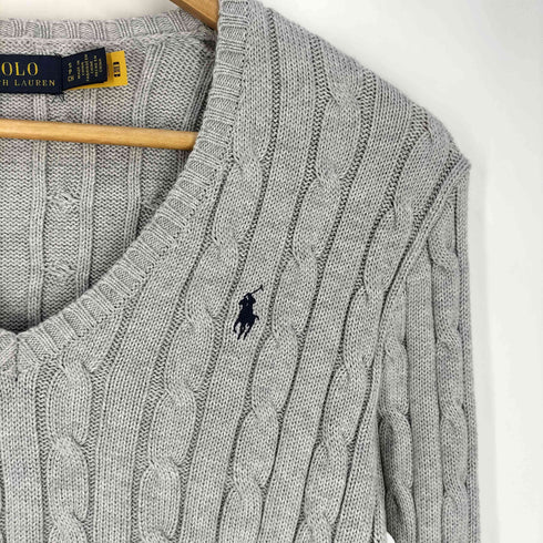 ポロラルフローレン POLO RALPH LAUREN 現行タグ ポニー刺繍 ケーブル編み Vネックニット レディース import:S