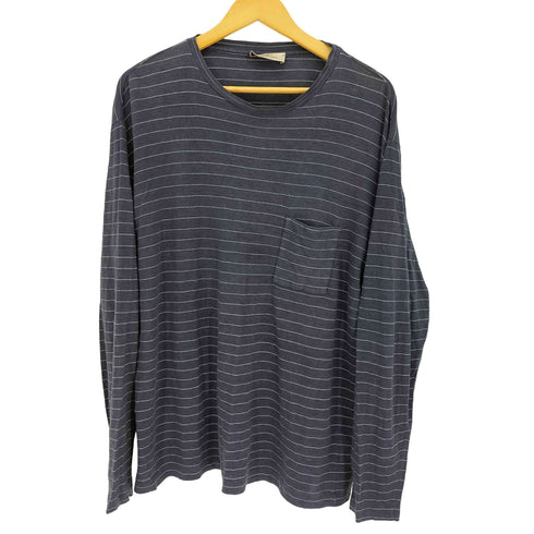 エルメネジルドゼニア Ermenegildo Zegna イタリア製 ポリ混 リネン ボーダー 長袖 ポケット Tシャツ メンズ import:XL