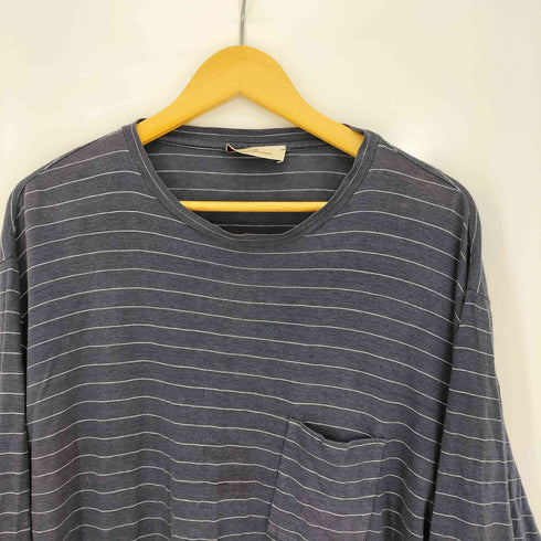 エルメネジルドゼニア Ermenegildo Zegna イタリア製 ポリ混 リネン ボーダー 長袖 ポケット Tシャツ メンズ import:XL