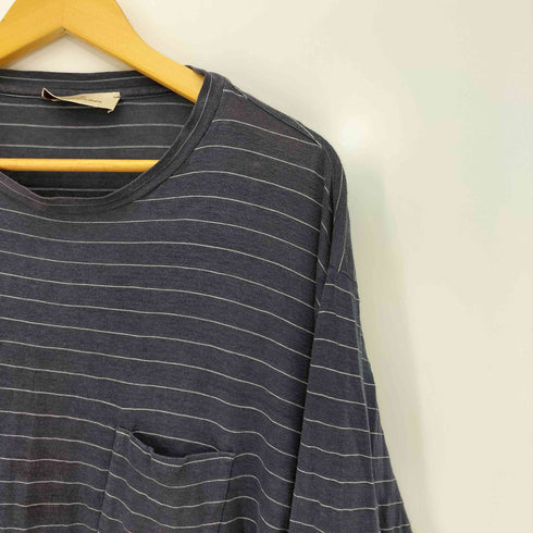 エルメネジルドゼニア Ermenegildo Zegna イタリア製 ポリ混 リネン ボーダー 長袖 ポケット Tシャツ メンズ import:XL