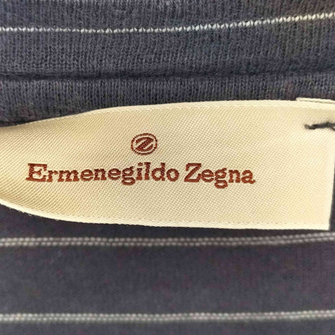 エルメネジルドゼニア Ermenegildo Zegna イタリア製 ポリ混 リネン ボーダー 長袖 ポケット Tシャツ メンズ import:XL