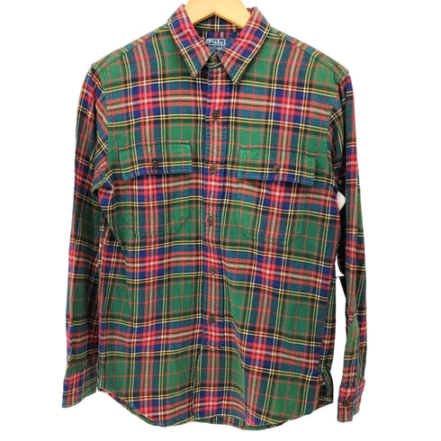 ラルフローレン RALPH LAUREN 90S タータンチェック ボタンダウン L/S マチ付き フランネル シャツ メンズ import:S