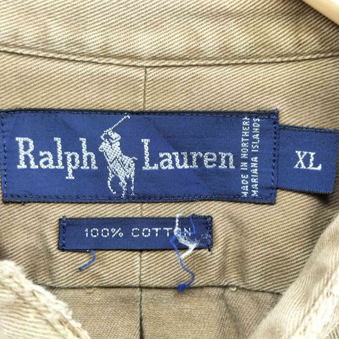 ラルフローレン RALPH LAUREN 90S ポニー刺繍 バンドカラー L/S シャツ メンズ import:XL