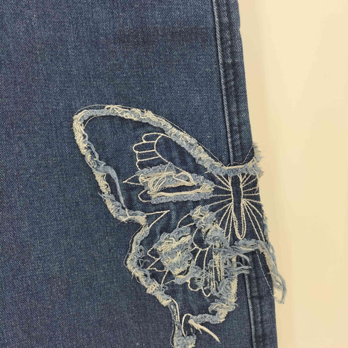 Y2K バタフライフリンジ刺繍 フレアデニム レディース L