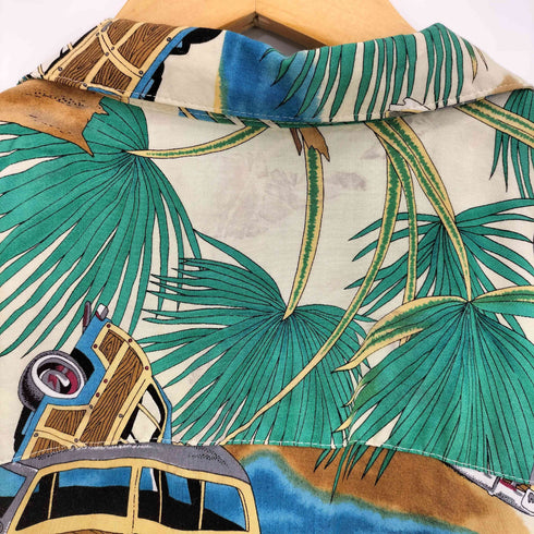 パラダイスファウンド PARADISE FOUND 90s ハワイ製 車 ヤシの木柄 半袖 オープンカラー アロハシャツ メンズ import:L