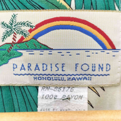 パラダイスファウンド PARADISE FOUND 90s ハワイ製 車 ヤシの木柄 半袖 オープンカラー アロハシャツ メンズ import:L
