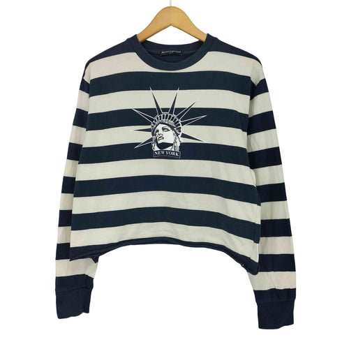 brandy melville ボーダー アートプリント クルーネック Tシャツ レディース ONE SIZE