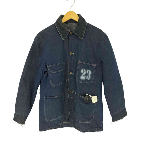 ブルーベル BLUE BELL 70~80S 襟コーデュロイ 裏地ボーダー ナンバリング ステンシルプリント デニム カバーオール メンズ US:38