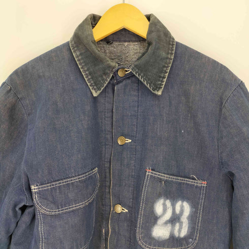 ブルーベル BLUE BELL 70~80S 襟コーデュロイ 裏地ボーダー ナンバリング ステンシルプリント デニム カバーオール メンズ US:38