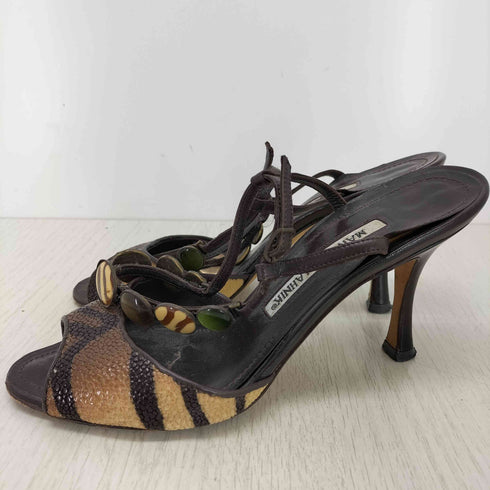 マノロブラニク MANOLO BLAHNIK タイガープリントオープントゥサンダル レディース EUR:35