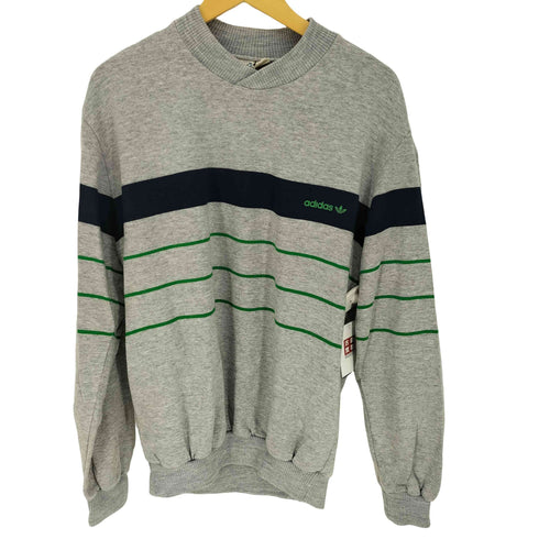 アディダスオリジナルス adidas Originals 70~80S トレフォイルロゴ フロッキープリント 裏起毛 ボーダー Vネック スウェット メンズ import:S