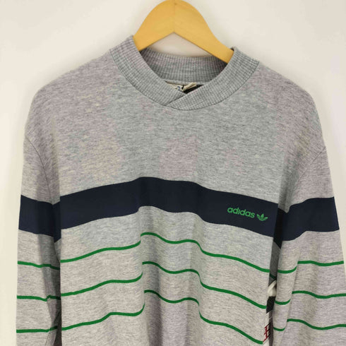 アディダスオリジナルス adidas Originals 70~80S トレフォイルロゴ フロッキープリント 裏起毛 ボーダー Vネック スウェット メンズ import:S